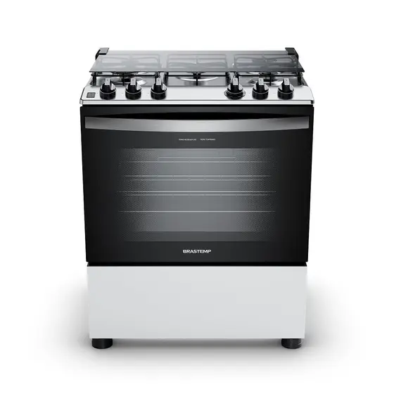 Fogão de Piso a Gás Brastemp 5 Bocas Branco Com Botões Removíveis e Aro Protetor Bivolt BFS5NDB