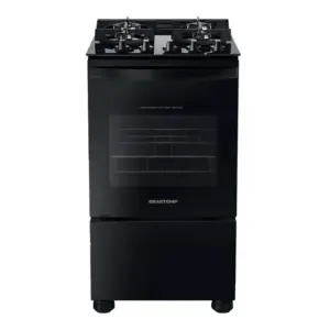 Fogão de Piso a Gás Brastemp 4 Bocas Preto com Mesa de Vidro e Dupla Chama BFO4XAE