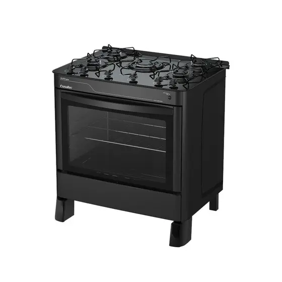 Fogão de Piso a Gás Esmaltec 5 Bocas Mesa de Vidro com Acendimento Automático Agata Glass