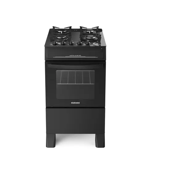 Fogão de Piso a Gás Itatiaia 4 Bocas Preto com Mesa de Vidro Bivolt Electra Glass New