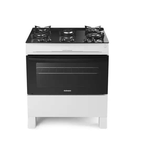 Fogão de Piso a Gás Itatiaia 5 Bocas Branco com Mesa de Vidro Bivolt Electra Glass New
