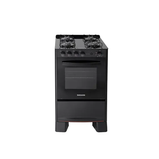 Fogão de Piso a Gás Suggar 4 Bocas Preto Mesa de Vidro Bivolt Cook Glass FGVCG410PT