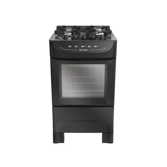Fogão de Piso a Gás Mueller 4 Bocas Preto Mesa De Vidro Bivolt MFV4BB