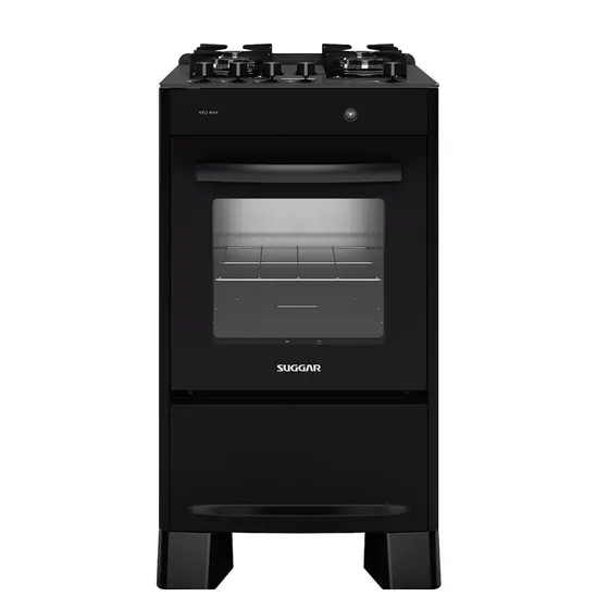Fogão de Piso a Gás Suggar 4 Bocas Preto Mesa de Vidro Bivolt Neo Max
