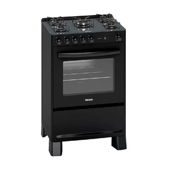 Fogão de Piso a Gás Suggar 5 Bocas Preto com Mesa de Vidro Bivolt FGV510PT