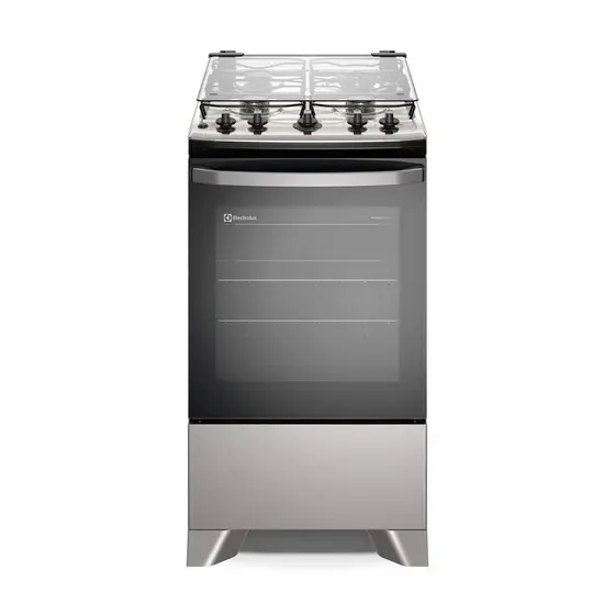 Fogão de Piso a Gás Electrolux 4 Bocas Prata Mesa Inox PerfectCook VaporBake Bivolt Efficient FE4IS