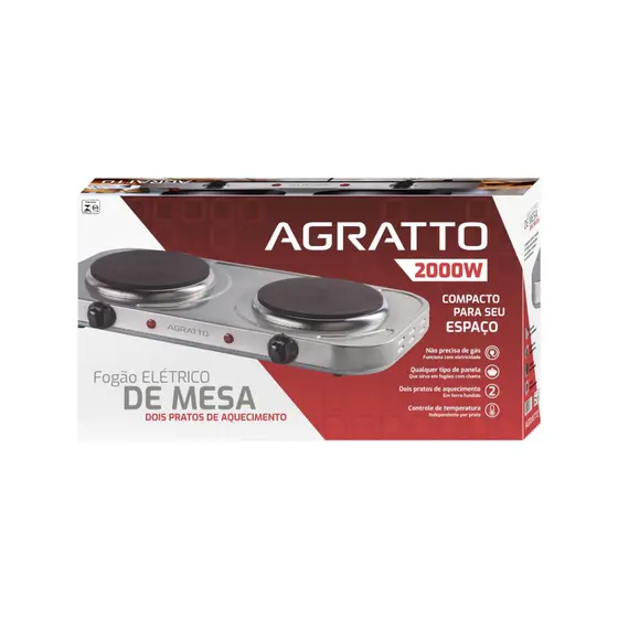 Fogão Elétrico de Mesa Agratto 2 Bocas Inox 220V ou 127V FM-02