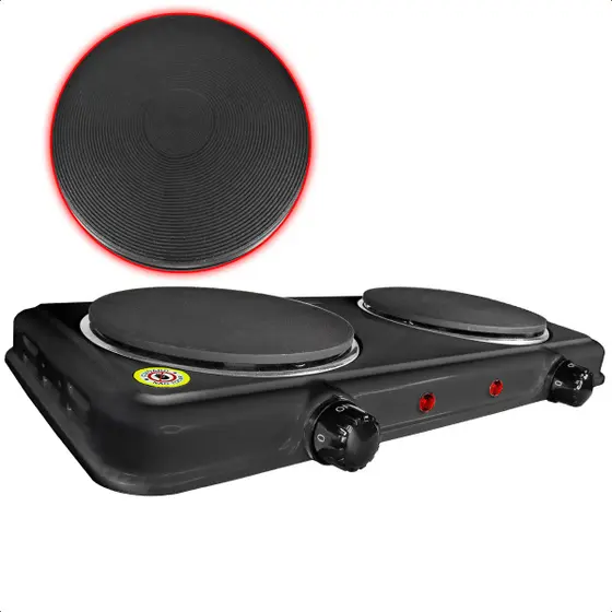 Fogão Elétrico de Mesa Startools 2 Bocas Preto Chapa 2000W com Tomada