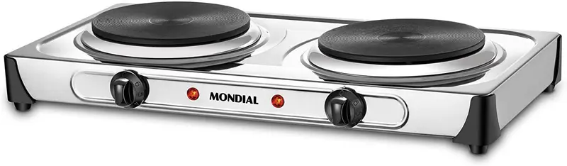 Fogão Elétrico Mondial 2 Bocas Inox 220V Fast Cook Dual FE-03