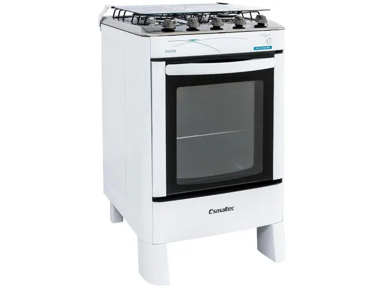 Fogão de Piso a Gás Esmaltec 4 Bocas Branco com Mesa de Inox e Acendimento Automático Bivolt Ágata
