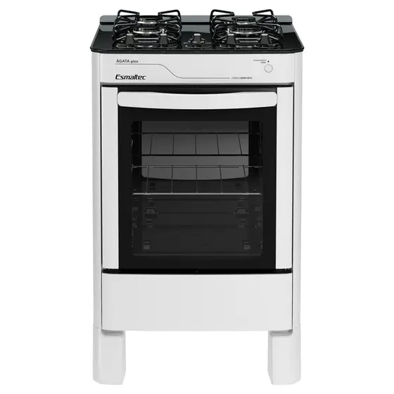 Fogão de Piso a Gás Esmaltec 4 Bocas Branco Forno Limpa Fácil e Acendimento Automático Ágata Glass