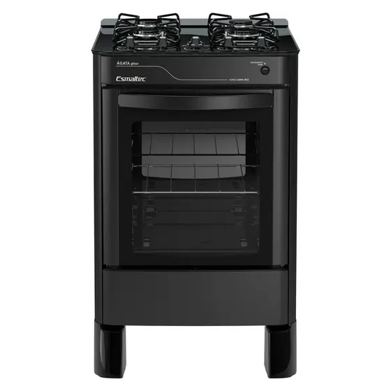 Fogão de Piso a Gás Esmaltec 4 Bocas Preto Forno Limpa Fácil e Acendimento Automático Ágata Glass
