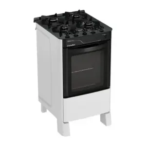 Fogão de Piso a Gás Esmaltec 4 bocas Branco com Trempes de Ferro Fundido Pérola Glass