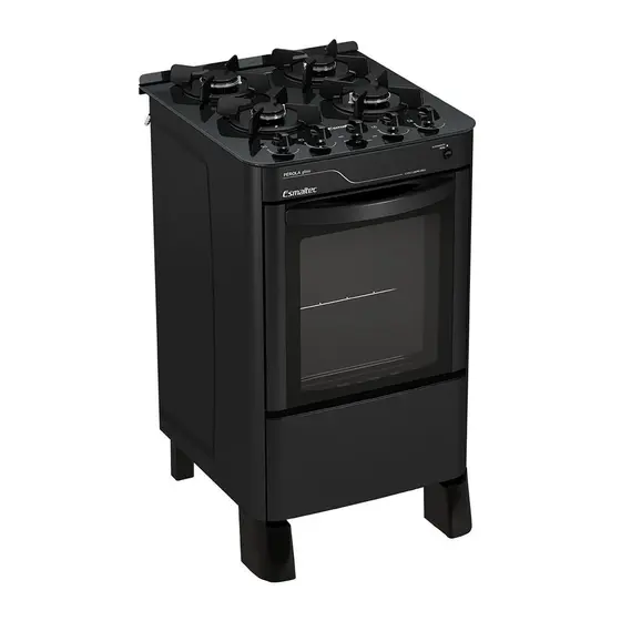 Fogão de Piso a Gás Esmaltec 4 bocas Preto com Trempes de Ferro Fundido Pérola Glass