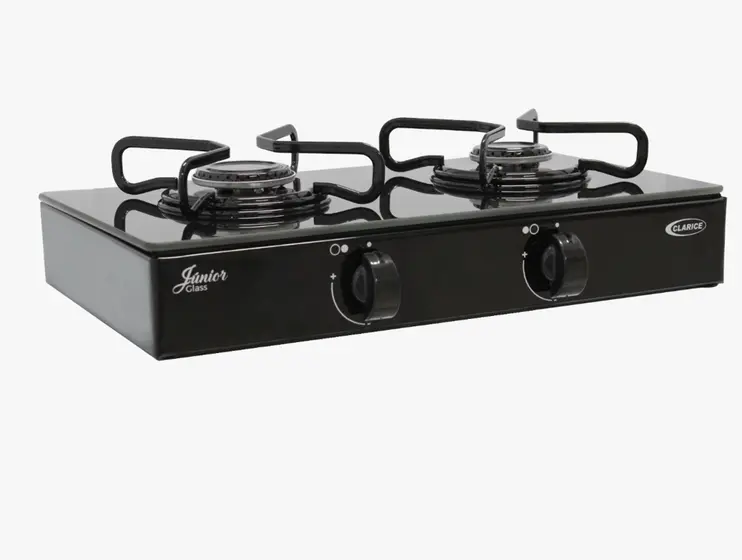 Fogão a Gás de Mesa Clarice 2 Bocas Preto com Vidro Preto Manual Junior Glass ARR