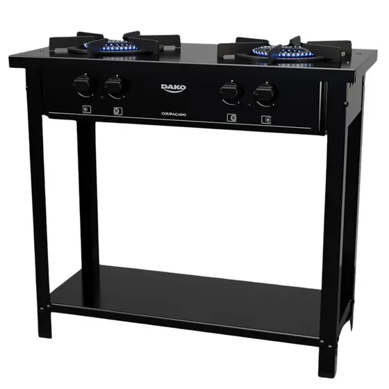 Fogão Industrial a Gás Dako 2 Bocas Preto Com Chama Dupla e Pés