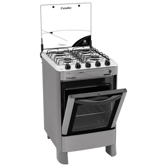 Fogão de Piso a Gás Esmaltec 4 Bocas Inox Forno Limpa Fácil e Acendimento Automático Ágata