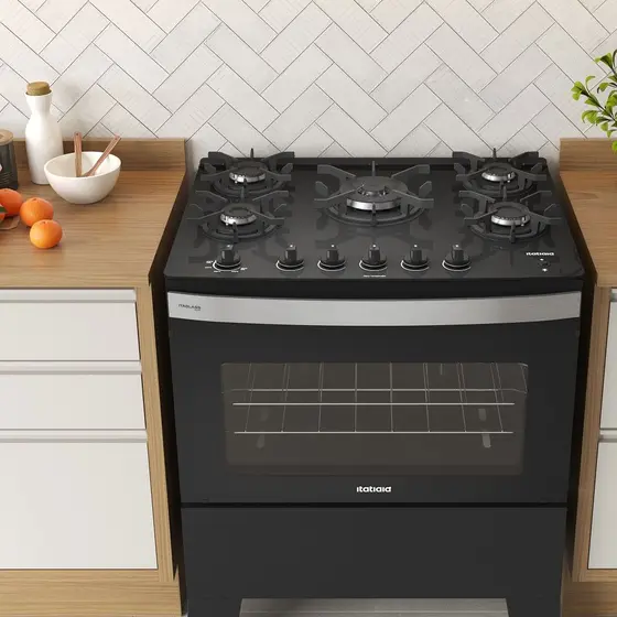 Fogão de Piso a Gás Itatiaia 5 Bocas Top Control Bivolt Itaglass Plus