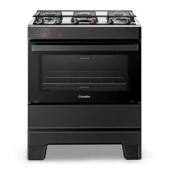 Fogão de Piso a Gás Esmaltec 5 Bocas Preto Mesa Inox Tampa de Vidro Forno Limpa Fácil Acendimento Automático IDEAL Top