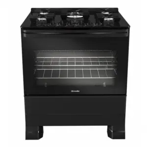 Fogão de Piso a Gás Mueller 5 Bocas Preto Bivolt Mesa de Vidro Tripla Chama MFV5BF