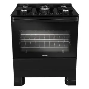 Fogão de Piso a Gás Mueller 5 bocas Preto com Mesa de Vidro e Tripla Chama MFV5BF