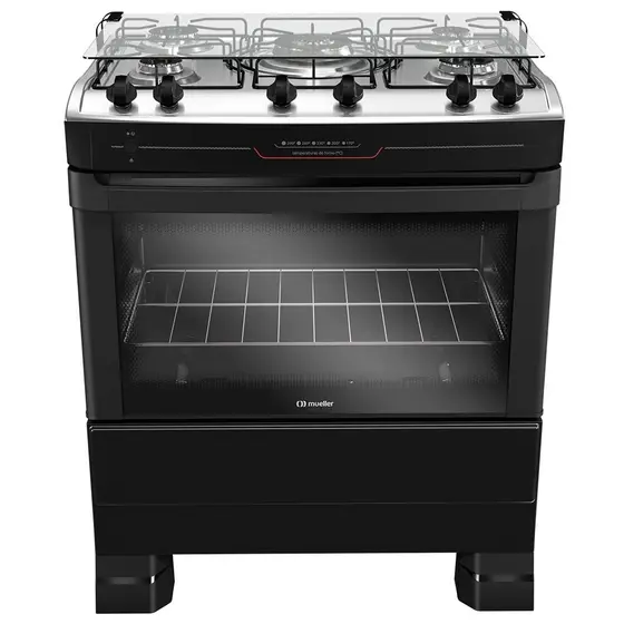 Fogão de Piso a Gás Mueller 5 bocas Preto com Tripla Chama MFI5BF