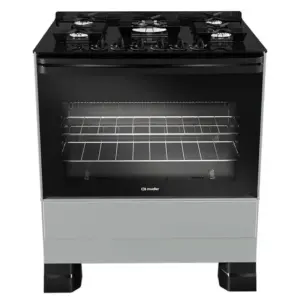 Fogão de Piso a Gás Mueller 5 bocas Titânio com Mesa de Vidro e Tripla Chama MFV5BF