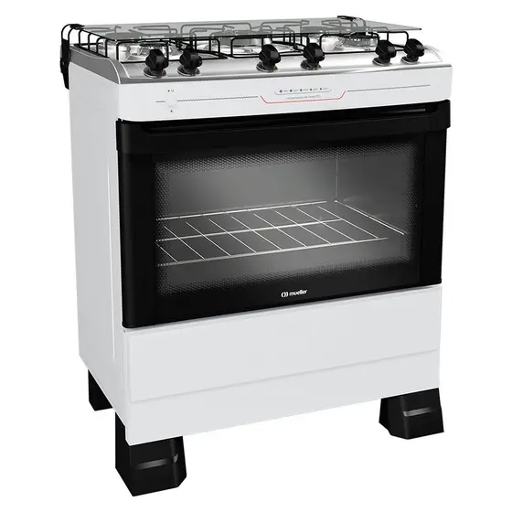 Fogão de Piso a Gás Mueller 5 Bocas Automático Mesa Inox Forno Total Clean MFI5BF