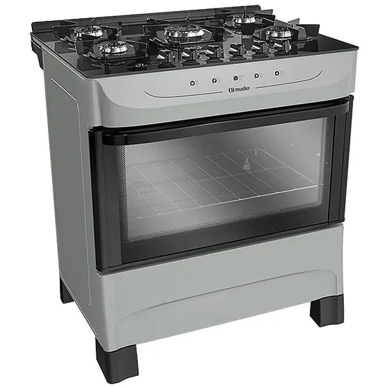 Fogão de Piso a Gás Mueller 5 Bocas Automático Mesa Vidro Temperado com Ultra Chama MFV5BB