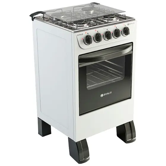Fogão de Piso a Gás Braslar 4 Bocas Manual Mesa em Inox Forno Easy Clean New Sirius
