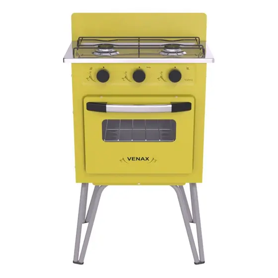 Fogão Portátil a Gás Venax 2 Bocas Amarelo Gás GLP Gemini Vetrô
