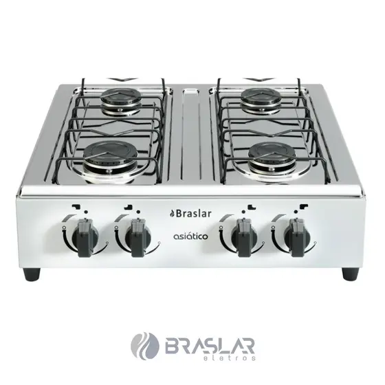 Fogão Portátil a Gás Braslar 4 Bocas Inox Branco