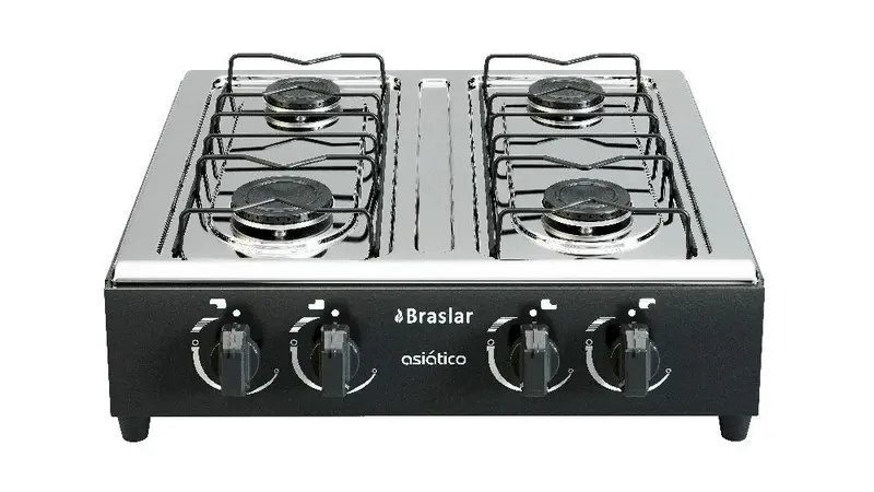 Fogão Portátil a Gás Braslar 4 Bocas Inox Preto