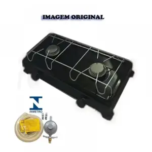 Fogão a Gás Jolly 2 bocas PRETO com Kit Regulador Aliança e Mangueira 1,25M Fogão a Gás Jolly 2 bocas PRETO com Kit Regulador Aliança e Mangueira 1,25M