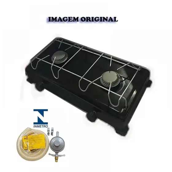 Fogão a Gás Jolly 2 bocas PRETO com Kit Regulador Aliança e Mangueira 1,25M