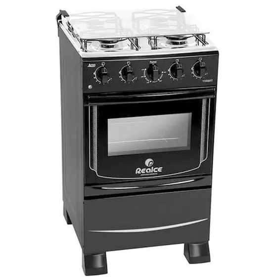 Fogão de Piso a Gás Realce 4 Bocas Manual Mesa de Inox Forno 50 Litros Ares
