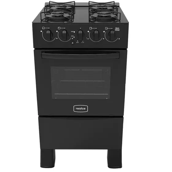 Fogão de Piso a Gás Realce 4 Bocas Automático Mesa de Vidro Forno 50L Ares Glass