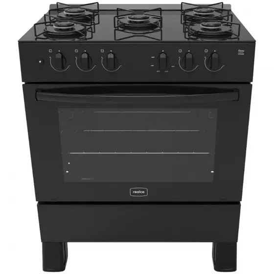 Fogão de Piso a Gás Realce 5 Bocas Automático Mesa de Vidro Forno 94 Litros Ares Glass