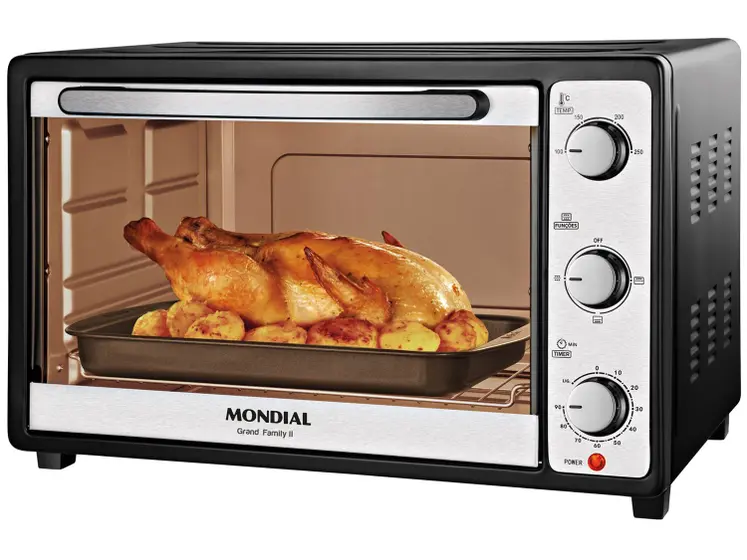 Forno Elétrico Bancada Mondial 52L com Timer Preto e Prata Grand Family II FR-52