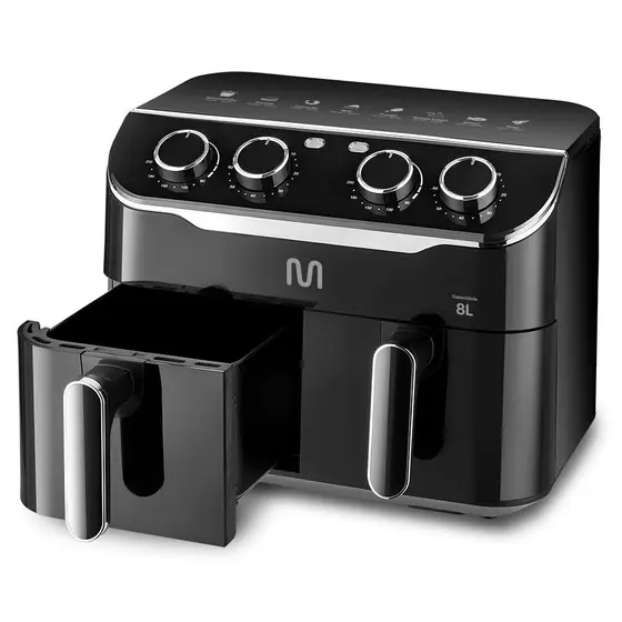 Fritadeira Elétrica Multi Sem Óleo Air Fryer Preta 2 Gavetas 2500W 220V 8L GO234
