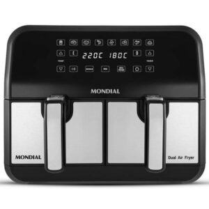 Fritadeira Elétrica Sem Óleo Air Fryer Mondial AFD-01 BI Digital 8L Cesto Duplo Preta Inox
