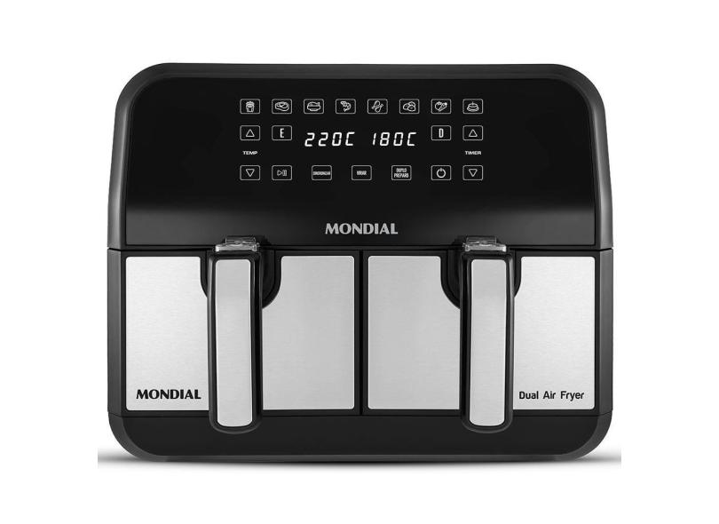 Fritadeira Elétrica Sem Óleo Air Fryer Mondial AFD-01 BI Digital 8L Cesto Duplo Preta Inox