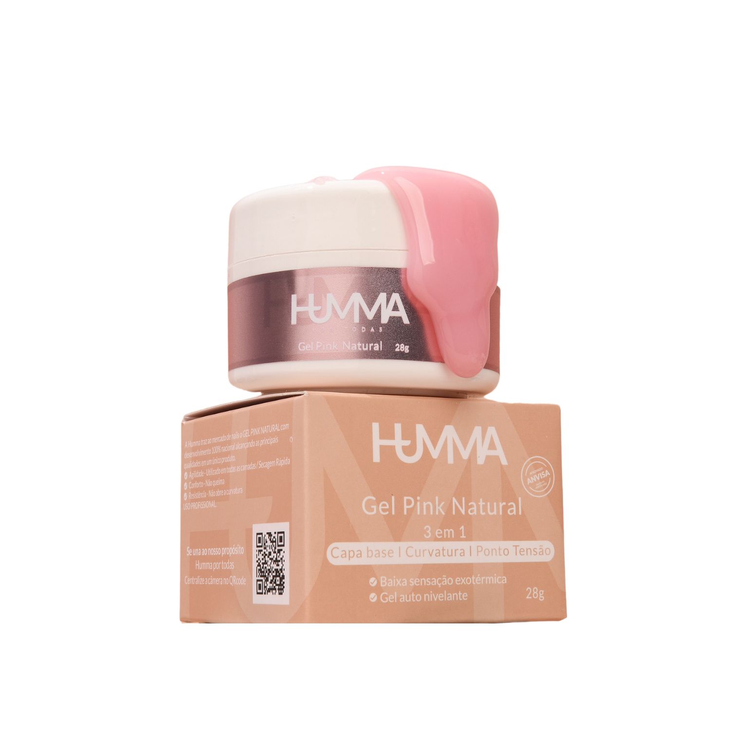 Gel Autonivelante Humma 3 em 1 Pink Natural para Unhas 28g