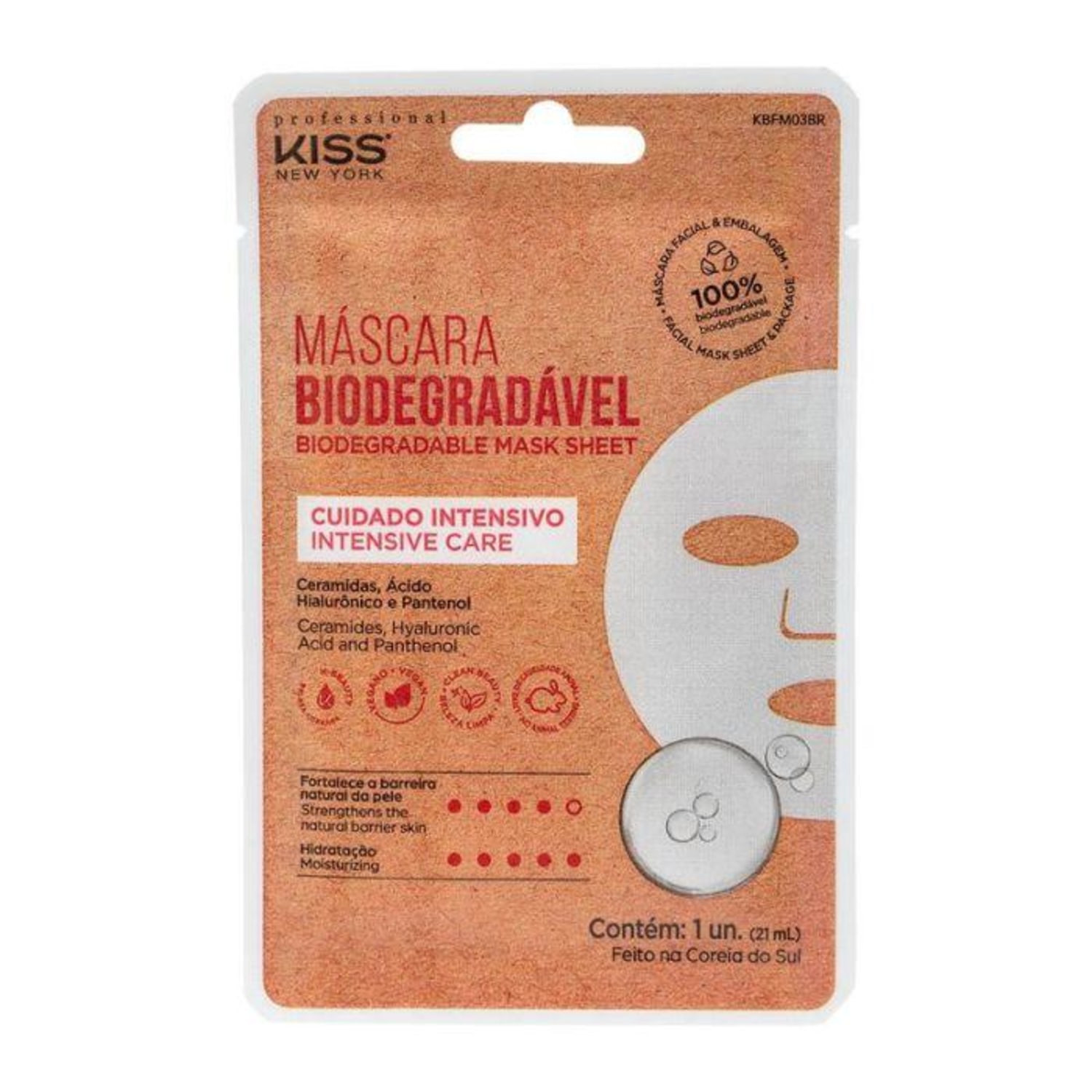 Máscara Facial Kiss New York Biodegradável Cuidado Intensivo 1 unidade
