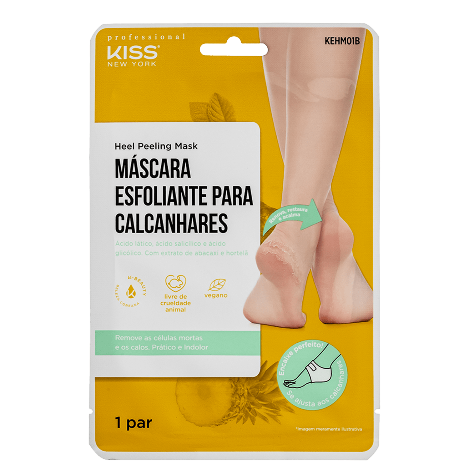 Máscara Esfoliante para Calcanhares Kiss New York Professional Heel Peeling Mask 1 Par