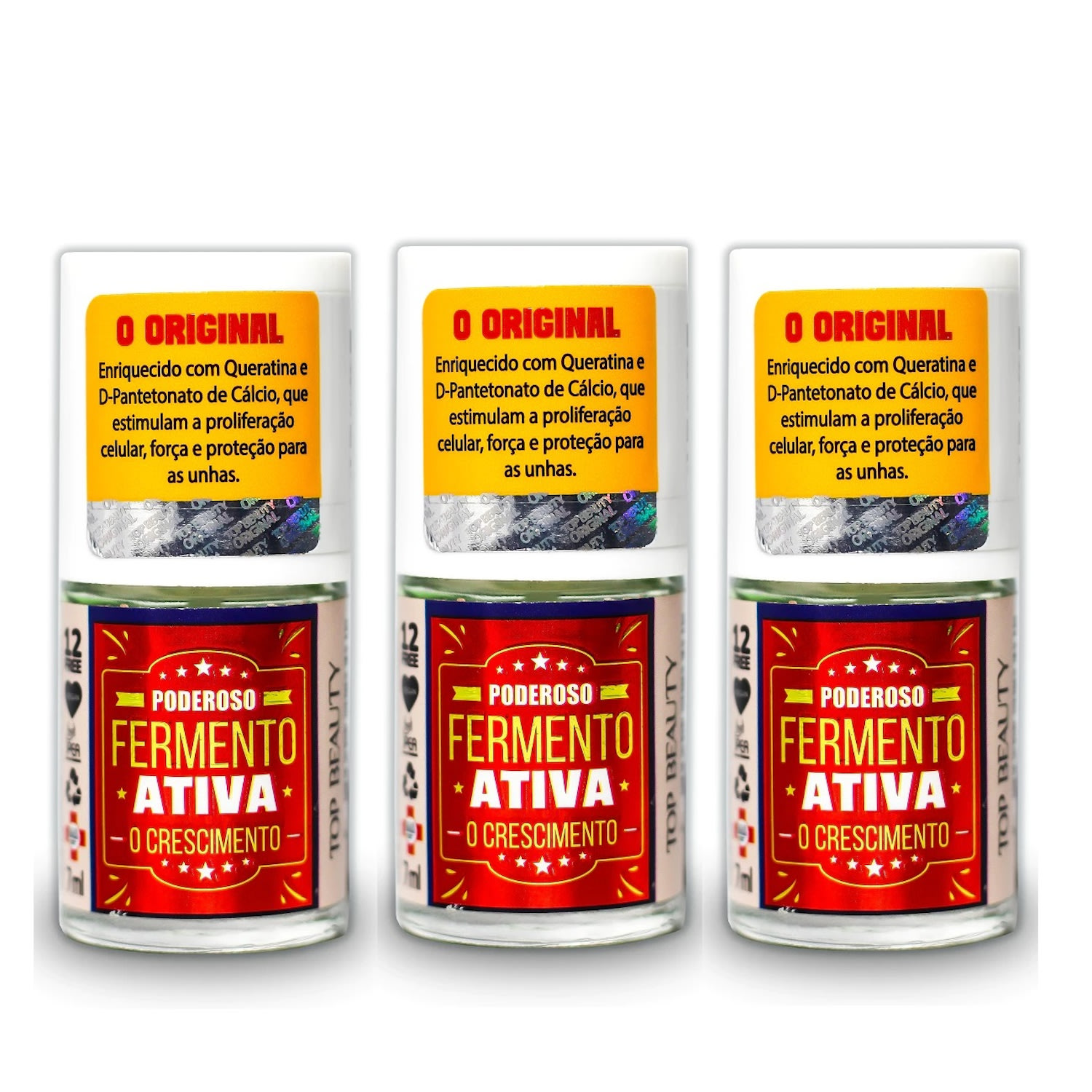Kit 3 Bases Top Beauty Fermento Ativa Crescimento S.O.S Unhas