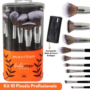 Kit Pincel Macrilan A100 Max Profissionais com Nécessaire 10 Pincéis