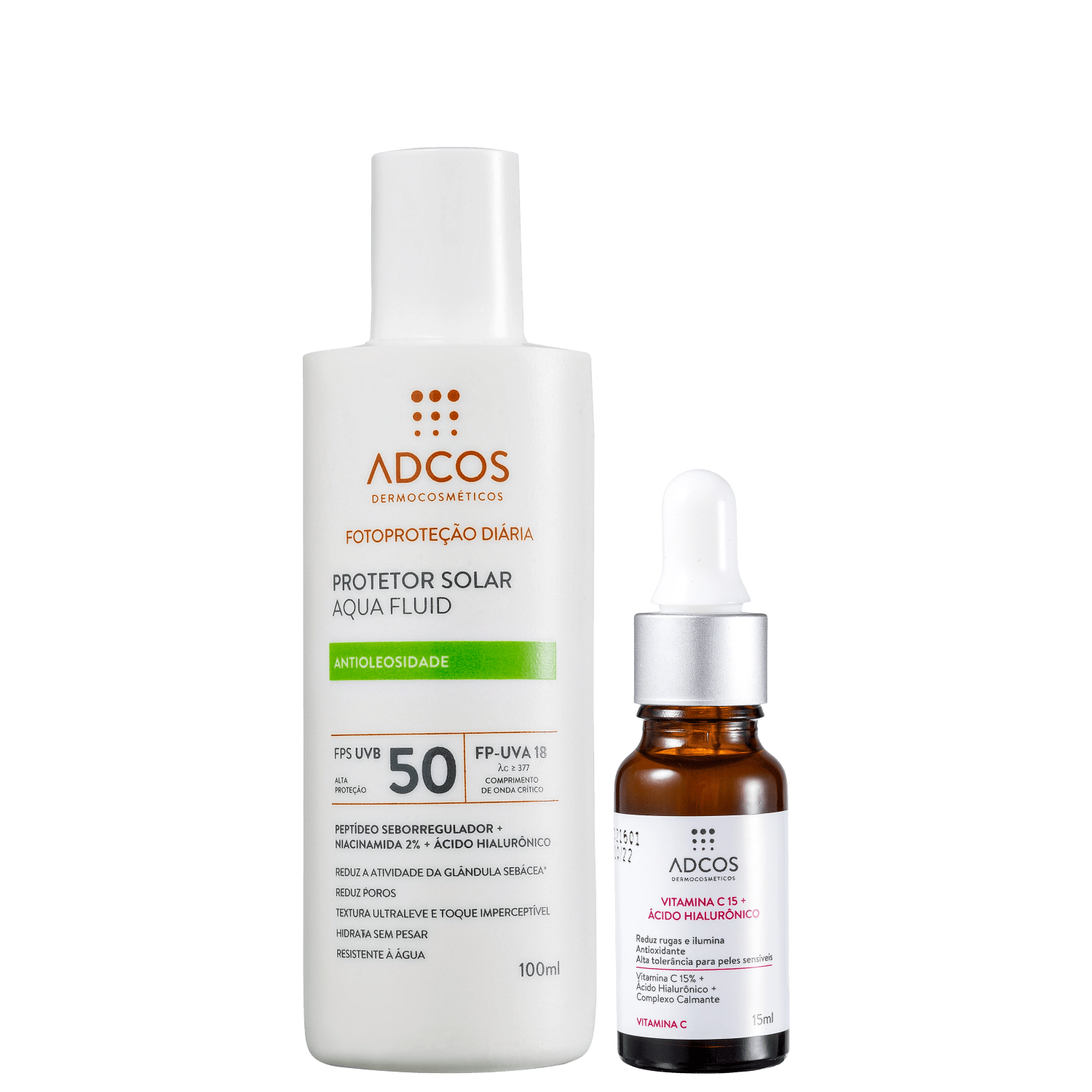 Kit Adcos Aqua Fluid FPS50 Vitamina C 15 2 Produtos