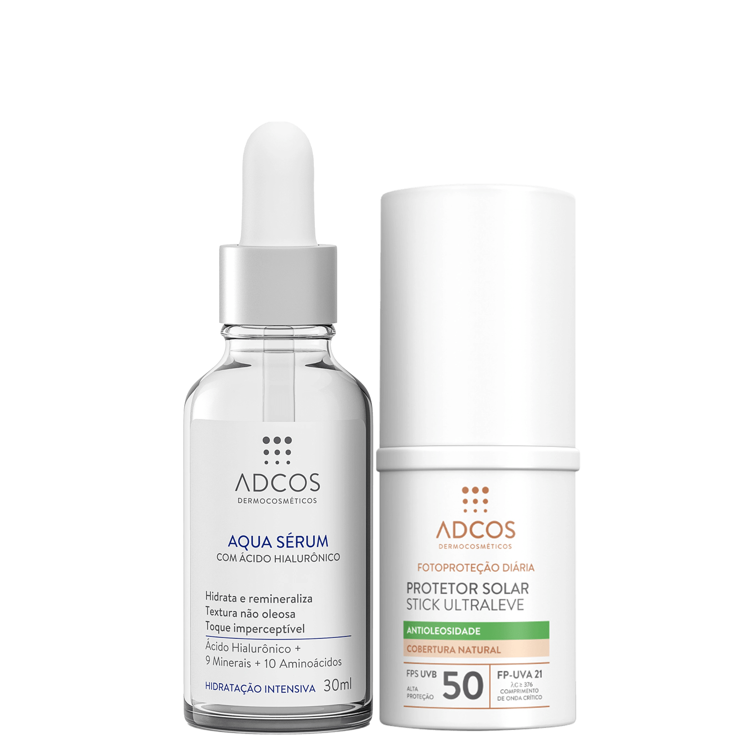 Kit Adcos Aqua Sérum Fotoproteção Diária Stick Ultraleve FPS 50 Peach 2 Produtos