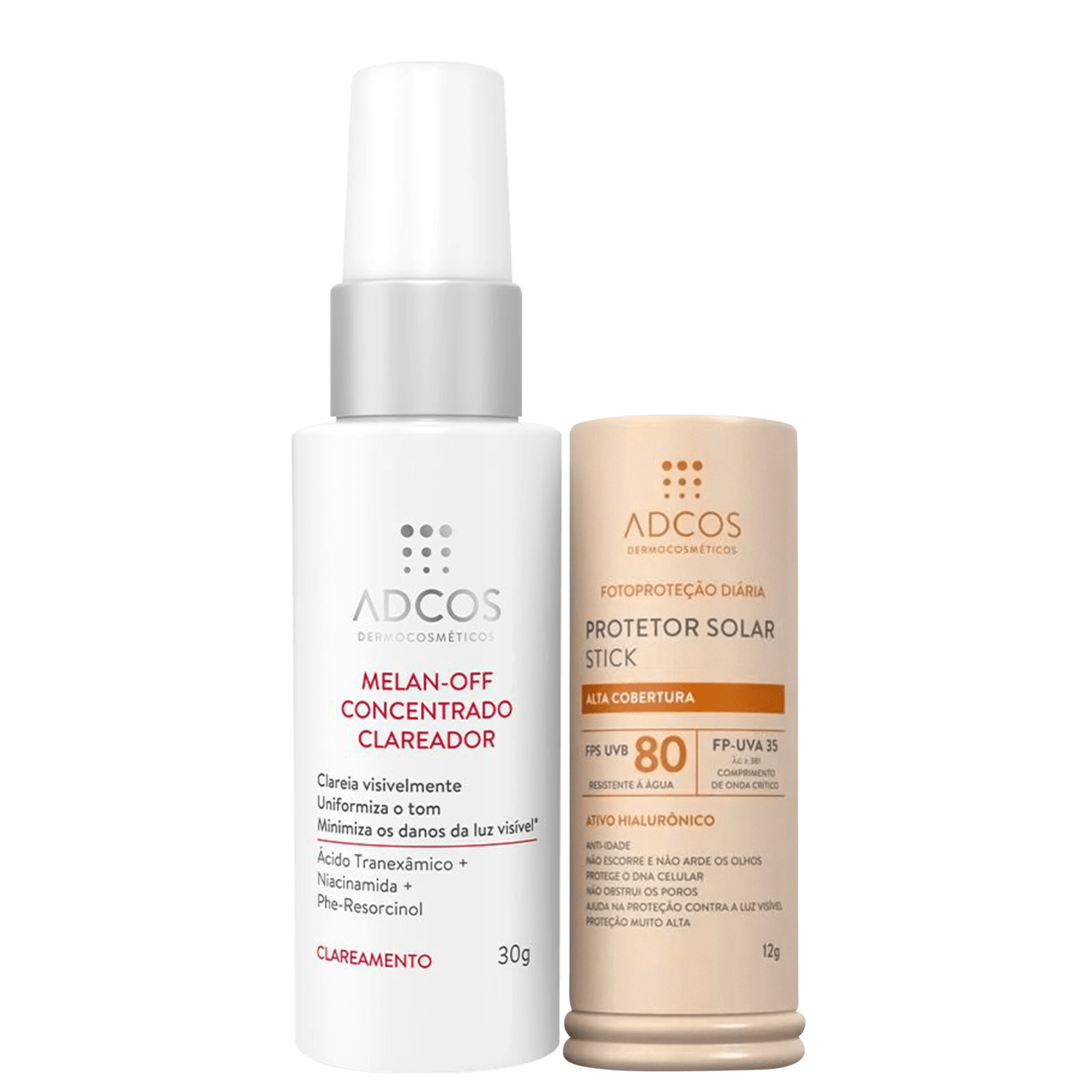 Kit Adcos Melan-Off Concentrado Fotoproteção Diária Stick FPS 80 Nude 2 Produtos